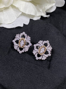 LUOWEND 18K White and Yellow Gold Real Natural Diamond Stud Earrings for Women
