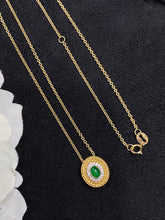 Load image into Gallery viewer, LUOWEND 18K White and Yellow Gold Real Natural Emerald Gemstone Necklace for Women
