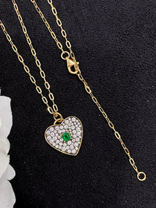 LUOWEND 18K Yellow Gold Real Natural Emerald Gemstone Necklace for Women