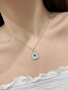 LUOWEND 18K White and Yellow Gold Real Natural Emerald Gemstone Necklace for Women