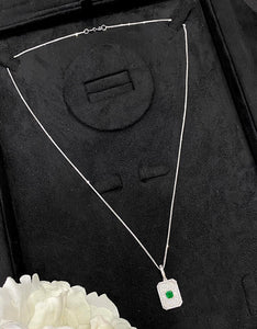 LUOWEND 18K White and Yellow Gold Real Natural Emerald Gemstone Necklace for Women