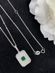LUOWEND 18K White and Yellow Gold Real Natural Emerald Gemstone Necklace for Women