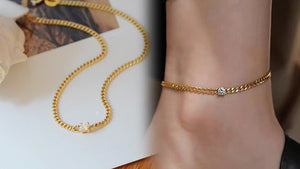 LUOWEND 18K Yellow Gold Real Natural Diamond Bracelet and Anklet Chain for Women