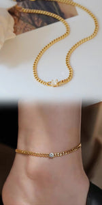 LUOWEND 18K Yellow Gold Real Natural Diamond Bracelet and Anklet Chain for Women