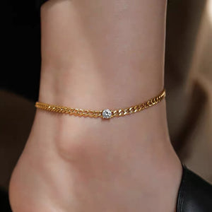 LUOWEND 18K Yellow Gold Real Natural Diamond Bracelet and Anklet Chain for Women