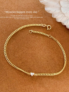 LUOWEND 18K Yellow Gold Real Natural Diamond Bracelet for Women