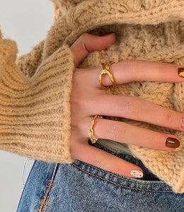 LUOWEND 18K Yellow Gold Ring for Women