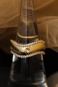 LUOWEND 18K Yellow Gold Real Natural Diamond Ring for Women