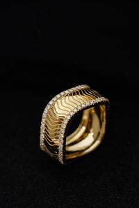 LUOWEND 18K Yellow Gold Real Natural Diamond Ring for Women