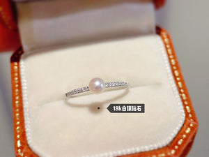 LUOWEND 18K White/Rose/Yellow Gold Real Natural Pearl Ring for Women