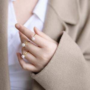 LUOWEND 18K Yellow or Rose Gold Real Natural Pearl Ring for Women