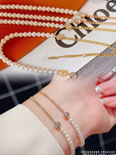 Load image into Gallery viewer, LUOWEND 18K Yellow Gold Real Natural Diamond and Pearl Bracelet for Women
