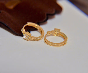 LUOWEND 18K Yellow Gold Real Natural Diamond Hoop Earrings for Women