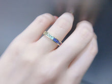 Load image into Gallery viewer, LUOWEND 18K Yellow Gold Real Natural Color Sapphire Ring for Women
