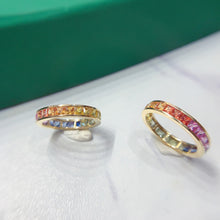Load image into Gallery viewer, LUOWEND 18K Yellow Gold Real Natural Color Sapphire Ring for Women
