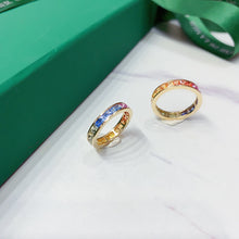 Load image into Gallery viewer, LUOWEND 18K Yellow Gold Real Natural Color Sapphire Ring for Women
