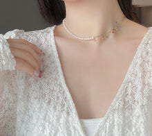 Load image into Gallery viewer, LUOWEND 18K Yellow Gold Real Natural Aquamarine and Pearl Necklace for Women
