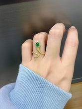 Load image into Gallery viewer, LUOWEND 18K Yellow Gold Real Natural Diamond and Emerald Ring for Women
