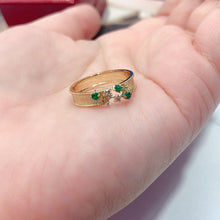 Load image into Gallery viewer, LUOWEND 18K Yellow Gold Real Natural Diamond and Emerald Ring for Women
