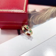 Load image into Gallery viewer, LUOWEND 18K Yellow Gold Real Natural Diamond and Emerald Ring for Women

