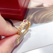 Load image into Gallery viewer, LUOWEND 18K Yellow Gold Real Natural Diamond and Ruby Ring for Women
