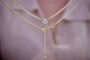 LUOWEND 18K Yellow Gold Real Natural Diamond Necklace for Women