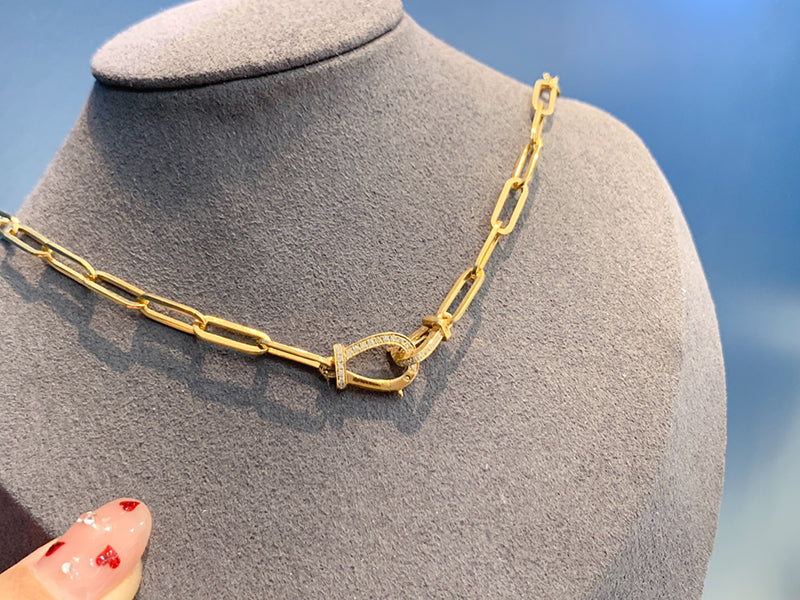 LUOWEND 18K Yellow Gold Real Natural Diamond Necklace for Women