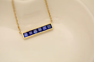 LUOWEND 18K Yellow Gold Real Natural Sapphire Gemstone Necklace for Women
