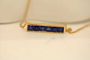 LUOWEND 18K Yellow Gold Real Natural Sapphire Gemstone Necklace for Women
