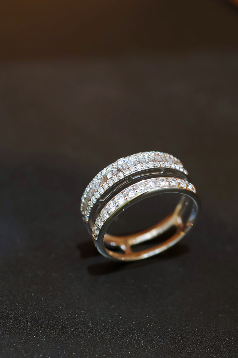 LUOWEND 18K White Gold Real Natural Diamond Ring for Women