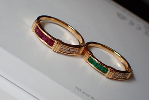 LUOWEND 18K Rose Gold Real Natural Gemstone and Diamond Ring for Women