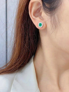 LUOWEND 18K White Gold Real Natural Emerald Gemstone Earrings for Women
