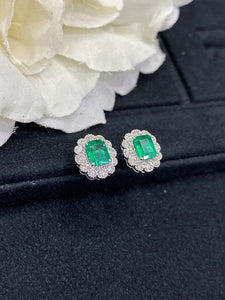 LUOWEND 18K White Gold Real Natural Emerald Gemstone Earrings for Women