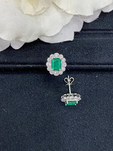 LUOWEND 18K White Gold Real Natural Emerald Gemstone Earrings for Women