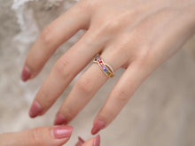 Load image into Gallery viewer, LUOWEND 18K Yellow Gold Real Natural Diamond and Aquamarine Ring for Women
