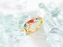 Load image into Gallery viewer, LUOWEND 18K Yellow Gold Real Natural Diamond and Aquamarine Ring for Women
