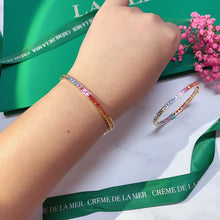 Load image into Gallery viewer, LUOWEND 18K Rose Gold Real Natural Aquamarine Bangle for Women

