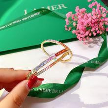 Load image into Gallery viewer, LUOWEND 18K Rose Gold Real Natural Aquamarine Bangle for Women

