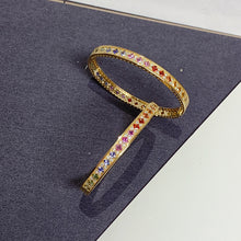 Load image into Gallery viewer, LUOWEND 18K Yellow Gold Natural Color Sapphire Bangle for Women
