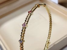 Load image into Gallery viewer, LUOWEND 18K Yellow Gold Real Natural Aquamarine Bangle for Women
