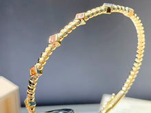 Load image into Gallery viewer, LUOWEND 18K Yellow Gold Real Natural Aquamarine Bangle for Women
