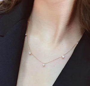 LUOWEND 18K White or Yellow Gold Real Natural Diamond Necklace for Women
