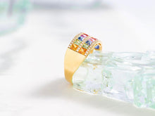 Load image into Gallery viewer, LUOWEND 18K Yellow Gold Real Natural Diamond and Aquamarine Ring for Women
