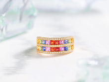Load image into Gallery viewer, LUOWEND 18K Yellow Gold Real Natural Diamond and Aquamarine Ring for Women
