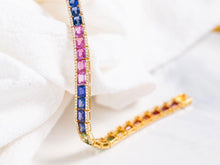 Load image into Gallery viewer, LUOWEND 18K Rose Gold Real Natural Aquamarine and Diamond Bracelet for Women
