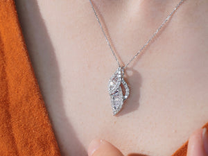 LUOWEND 18K White Gold Real Natural Diamond Pendant Necklace for Women
