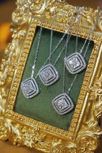 LUOWEND 18K White Gold Real Natural Diamond Pendant Necklace for Women