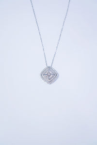 LUOWEND 18K White Gold Real Natural Diamond Pendant Necklace for Women