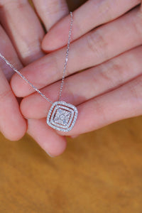 LUOWEND 18K White Gold Real Natural Diamond Pendant Necklace for Women