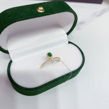 Load image into Gallery viewer, LUOWEND 18K Yellow Gold Real Natural Diamond and Emerald Ring for Women
